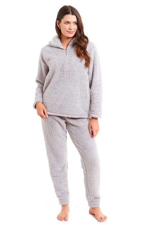 OLIVIA ROCCO Women's Teddy Fleece Lounge Set Zip Up Pyjama with Elasticated Waistband