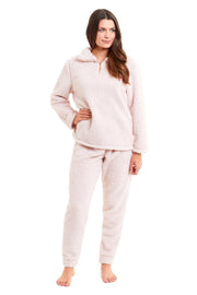 OLIVIA ROCCO Women's Teddy Fleece Lounge Set Zip Up Pyjama with Elasticated Waistband