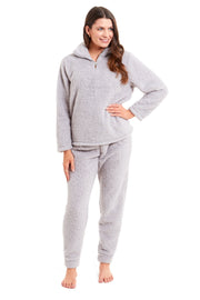 OLIVIA ROCCO Women's Teddy Fleece Lounge Set Zip Up Pyjama with Elasticated Waistband
