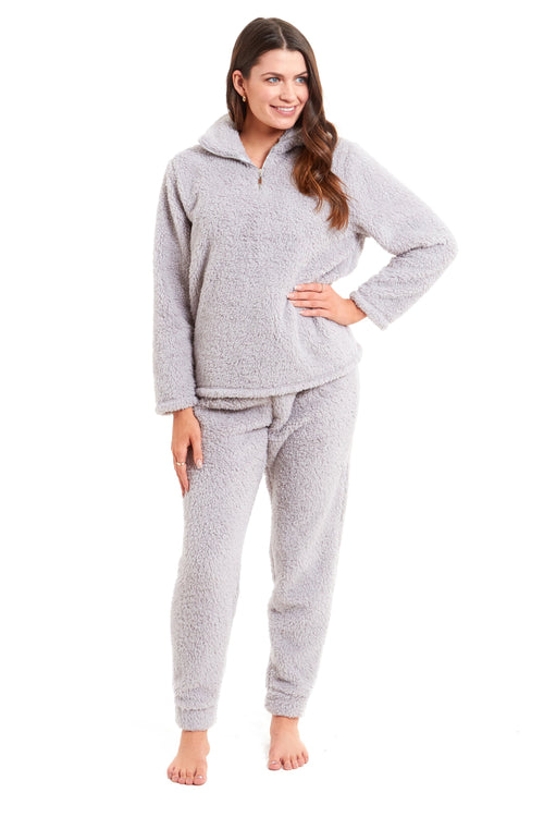 OLIVIA ROCCO Women's Teddy Fleece Lounge Set Zip Up Pyjama with Elasticated Waistband