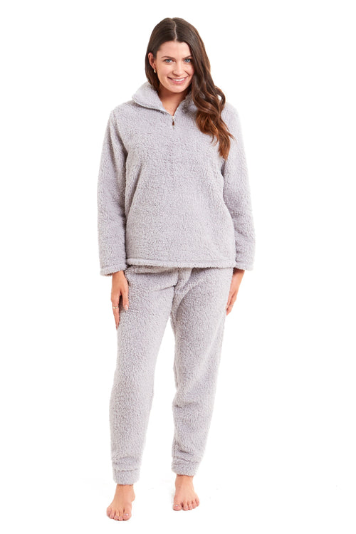 OLIVIA ROCCO Women's Teddy Fleece Lounge Set Zip Up Pyjama with Elasticated Waistband