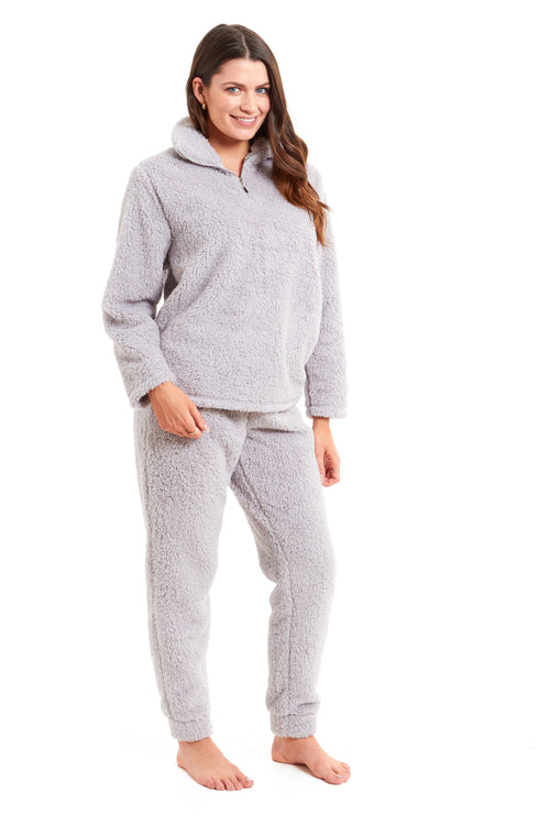 OLIVIA ROCCO Women's Teddy Fleece Lounge Set Zip Up Pyjama with Elasticated Waistband