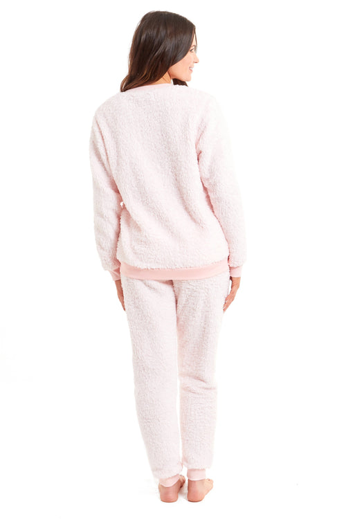OLIVIA ROCCO Women's Teddy Fleece Pyjama Set Super Soft Stretchable Loungewear Crew Neck