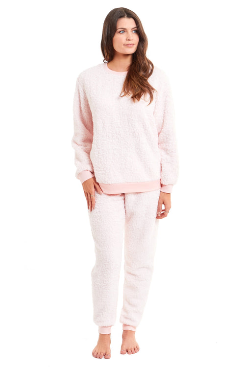 OLIVIA ROCCO Women's Teddy Fleece Pyjama Set Super Soft Stretchable Loungewear Crew Neck