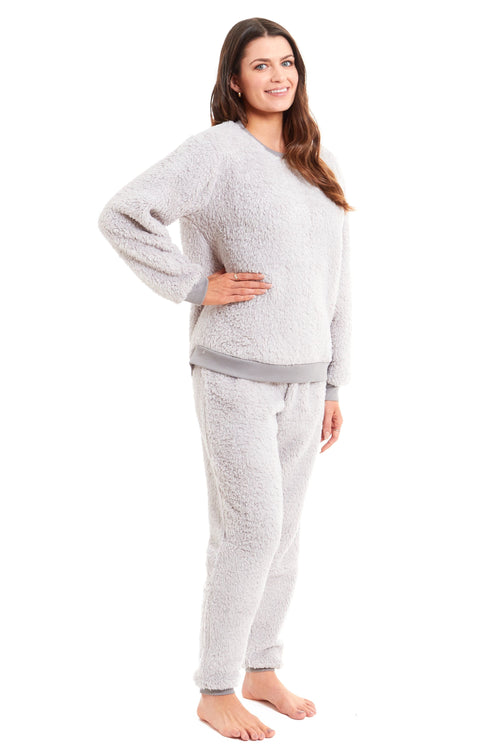 OLIVIA ROCCO Women's Teddy Fleece Pyjama Set Super Soft Stretchable Loungewear Crew Neck