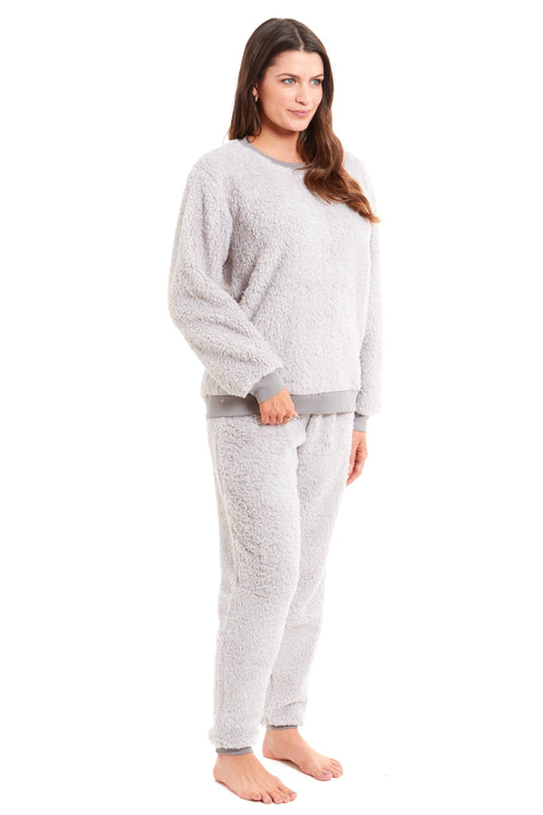 OLIVIA ROCCO Women's Teddy Fleece Pyjama Set Super Soft Stretchable Loungewear Crew Neck