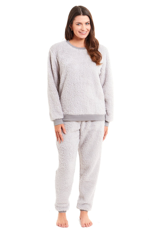 OLIVIA ROCCO Women's Teddy Fleece Pyjama Set Super Soft Stretchable Loungewear Crew Neck