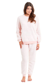 OLIVIA ROCCO Women's Teddy Fleece Pyjama Set Super Soft Stretchable Loungewear Crew Neck