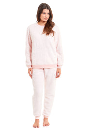 OLIVIA ROCCO Women's Teddy Fleece Pyjama Set Super Soft Stretchable Loungewear Crew Neck