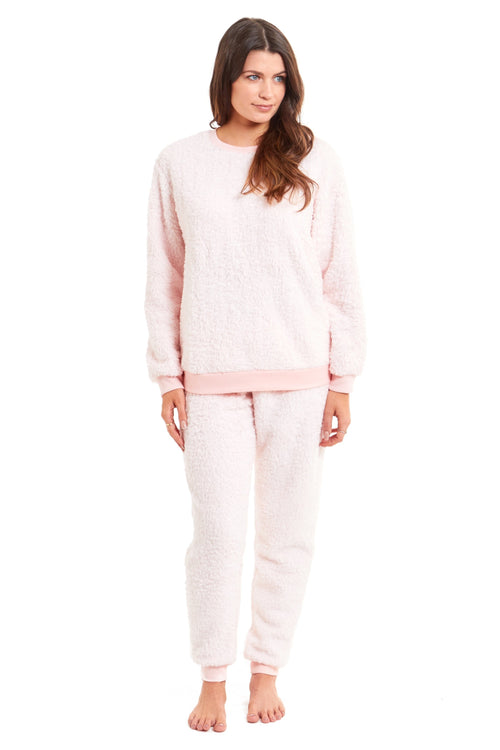 OLIVIA ROCCO Women's Teddy Fleece Pyjama Set Super Soft Stretchable Loungewear Crew Neck