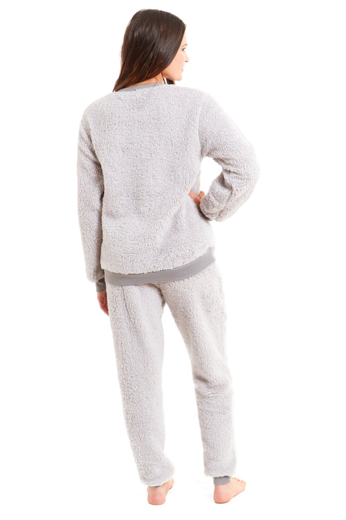 OLIVIA ROCCO Women's Teddy Fleece Pyjama Set Super Soft Stretchable Loungewear Crew Neck
