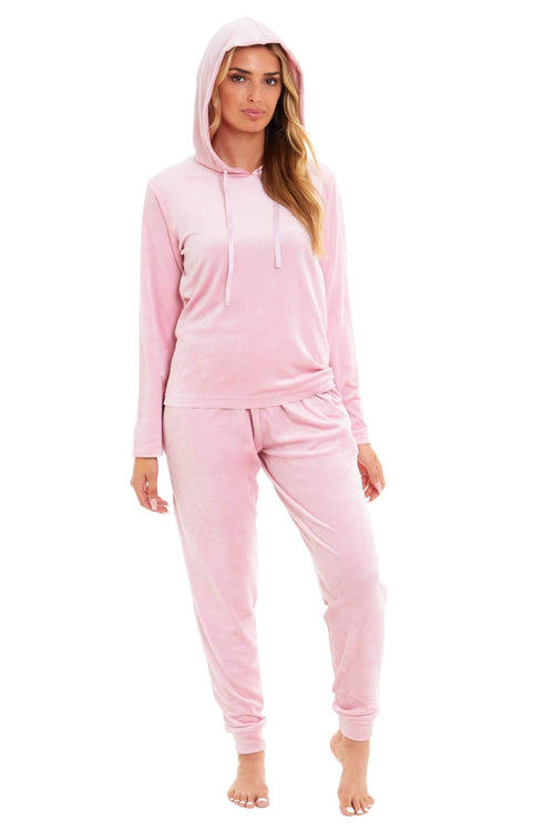 OLIVIA ROCCO Women's Velour Soft Touch Hooded Pyjama Set for Lounging and Sleep Cosy Easy-Care Nightwear Set