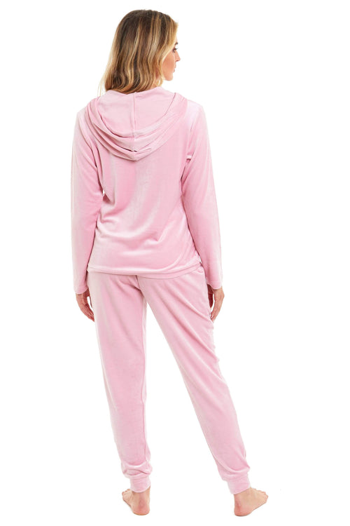 OLIVIA ROCCO Women's Velour Soft Touch Hooded Pyjama Set for Lounging and Sleep Cosy Easy-Care Nightwear Set