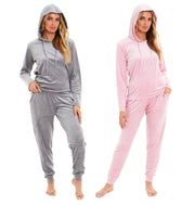 OLIVIA ROCCO Women's Velour Soft Touch Hooded Pyjama Set for Lounging and Sleep Cosy Easy-Care Nightwear Set