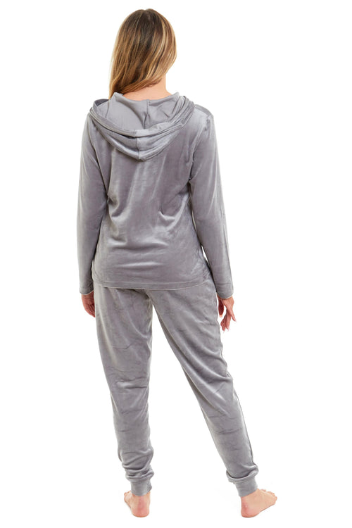OLIVIA ROCCO Women's Velour Soft Touch Hooded Pyjama Set for Lounging and Sleep Cosy Easy-Care Nightwear Set