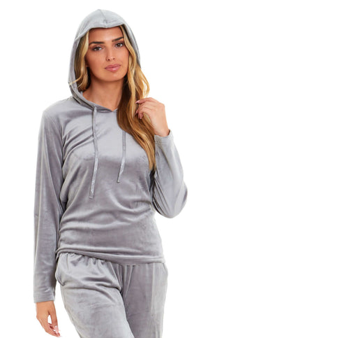 OLIVIA ROCCO Women's Velour Soft Touch Hooded Pyjama Set for Lounging and Sleep Cosy Easy-Care Nightwear Set