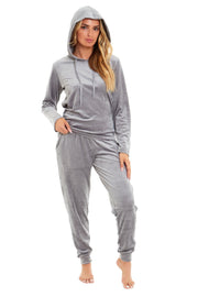 OLIVIA ROCCO Women's Velour Soft Touch Hooded Pyjama Set for Lounging and Sleep Cosy Easy-Care Nightwear Set