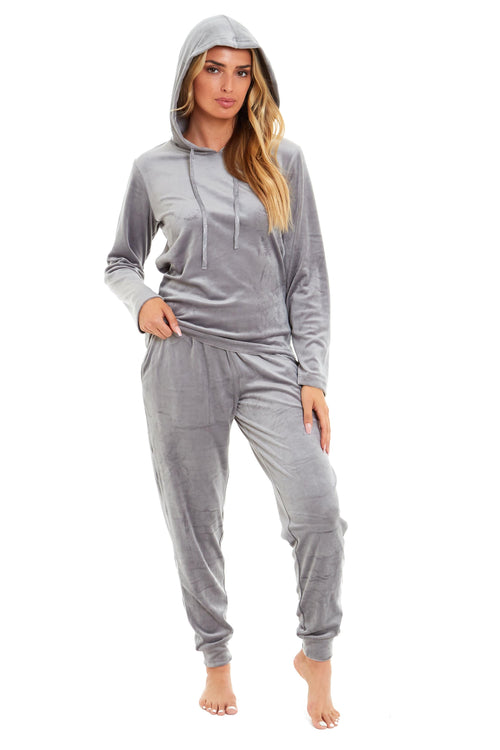 OLIVIA ROCCO Women's Velour Soft Touch Hooded Pyjama Set for Lounging and Sleep Cosy Easy-Care Nightwear Set