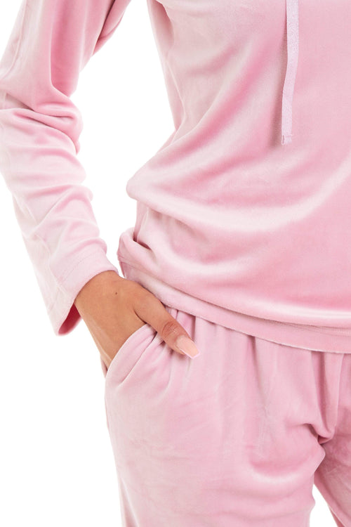 OLIVIA ROCCO Women's Velour Soft Touch Hooded Pyjama Set for Lounging and Sleep Cosy Easy-Care Nightwear Set
