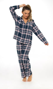 OLIVIA ROCCO Women's Flannelette Check Pyjama Set Soft Brushed Cotton Cosy Easy-Care Nightwear Set