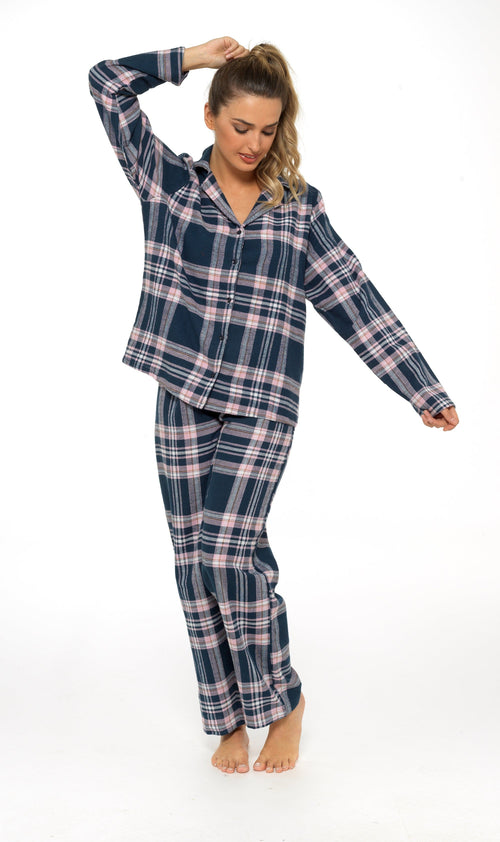 OLIVIA ROCCO Women's Flannelette Check Pyjama Set Soft Brushed Cotton Cosy Easy-Care Nightwear Set