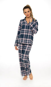 OLIVIA ROCCO Women's Flannelette Check Pyjama Set Soft Brushed Cotton Cosy Easy-Care Nightwear Set