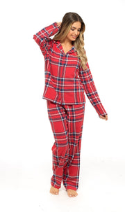 OLIVIA ROCCO Women's Flannelette Check Pyjama Set Soft Brushed Cotton Cosy Easy-Care Nightwear Set