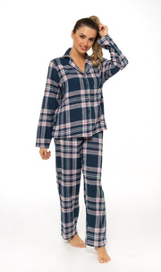 OLIVIA ROCCO Women's Flannelette Check Pyjama Set Soft Brushed Cotton Cosy Easy-Care Nightwear Set