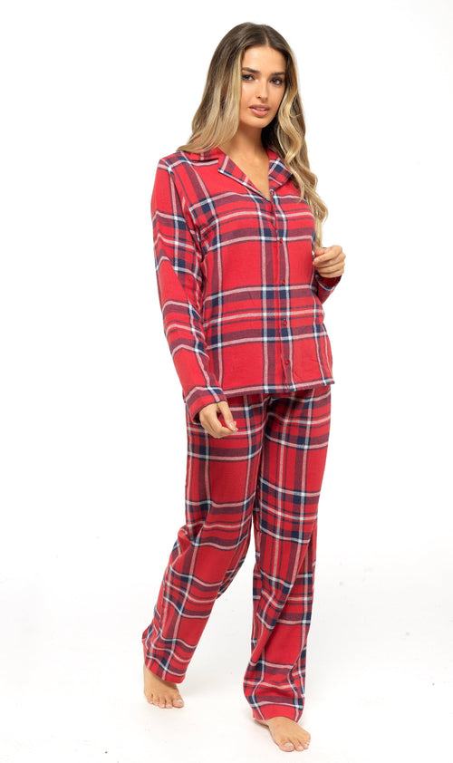 OLIVIA ROCCO Women's Flannelette Check Pyjama Set Soft Brushed Cotton Cosy Easy-Care Nightwear Set