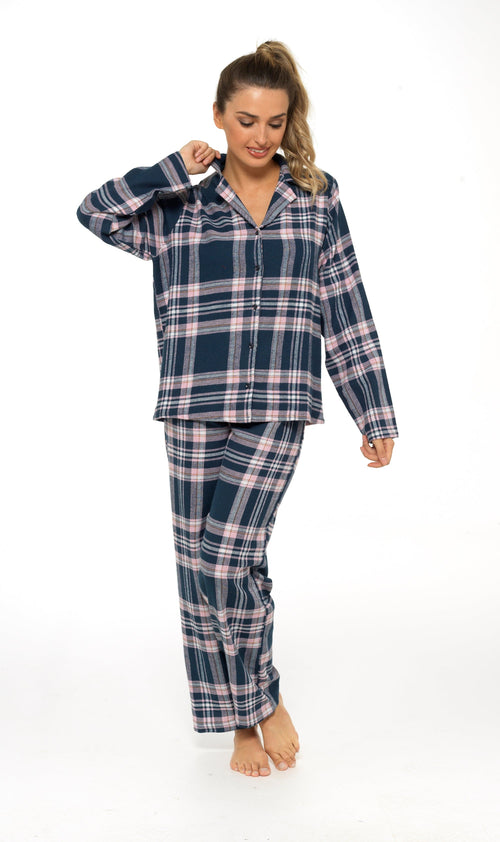 OLIVIA ROCCO Women's Flannelette Check Pyjama Set Soft Brushed Cotton Cosy Easy-Care Nightwear Set