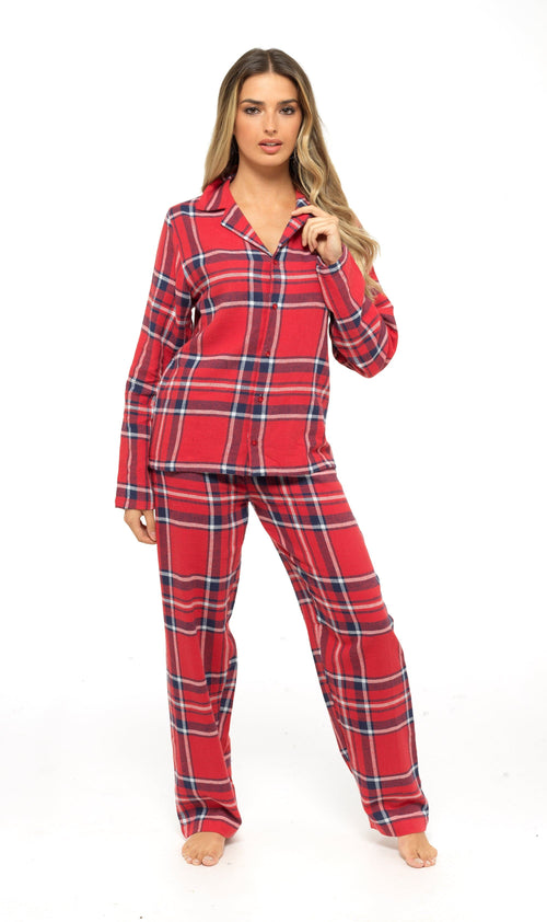 OLIVIA ROCCO Women's Flannelette Check Pyjama Set Soft Brushed Cotton Cosy Easy-Care Nightwear Set
