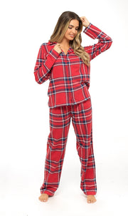 OLIVIA ROCCO Women's Flannelette Check Pyjama Set Soft Brushed Cotton Cosy Easy-Care Nightwear Set