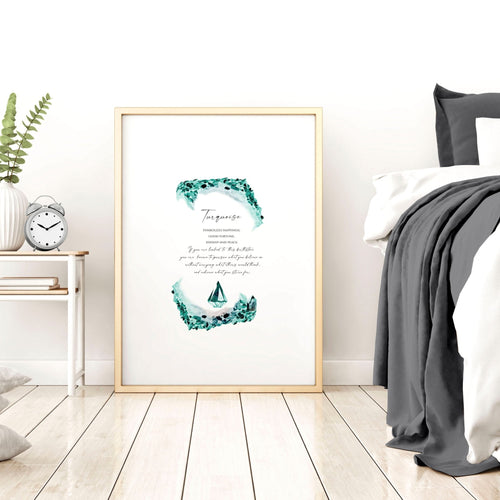 Birthstone Turquoise framed wall art print