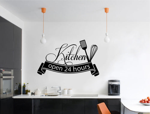 Kitchen Open 24 Hrs Wall Sticker – Cafe or Kitchen Decor