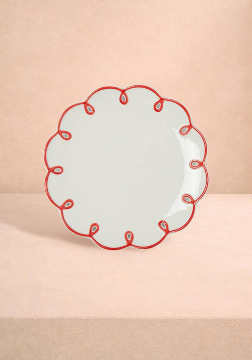Rosy Red Scalloped Dessert Plate - Set of 4