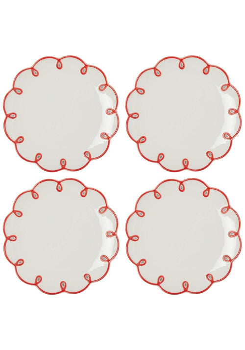 Rosy Red Scalloped Dessert Plate - Set of 4