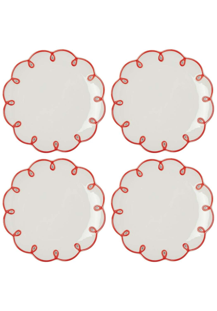 Rosy Red Scalloped Dessert Plate - Set of 4