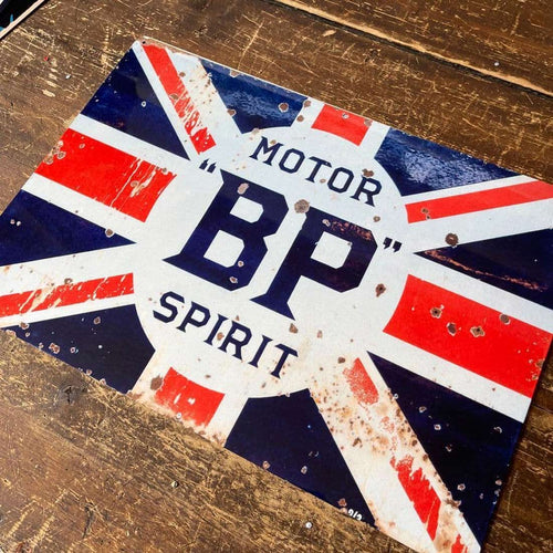 Vintage Union Jack Motor BP Spirit Metal Advertising Sign