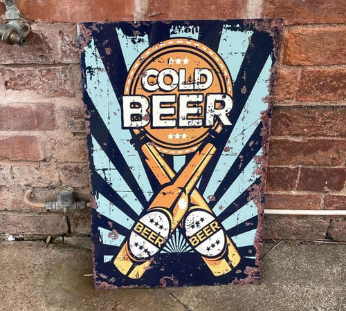 Cold Beer Vintage Metal Wall Sign