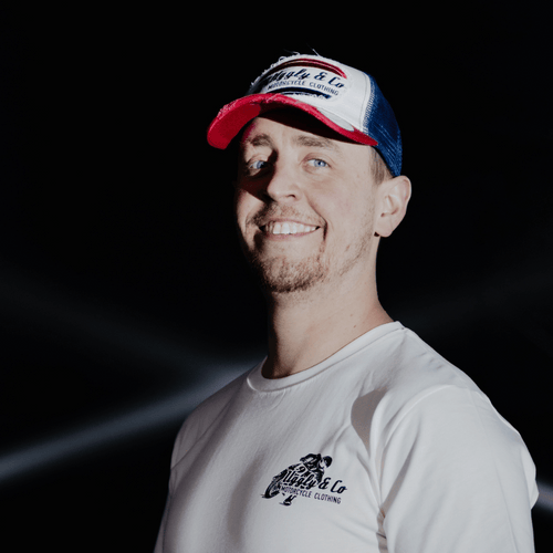 White & Red Flat Track Trucker Hat