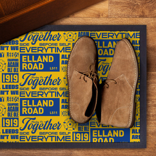 Leeds - Word Montage - Yellow & Blue Door Mat - 60cm x 40cm