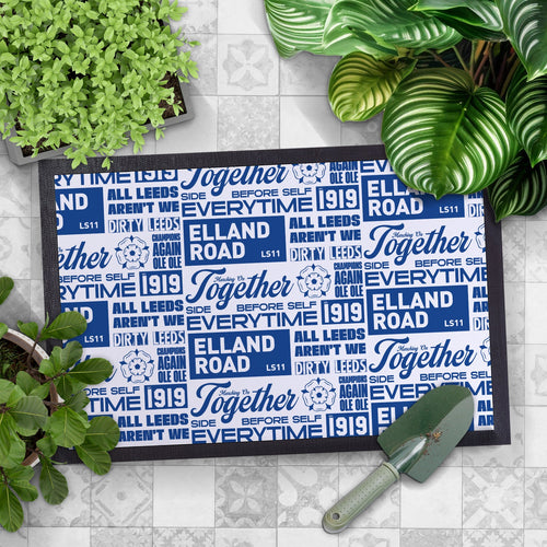 Leeds - Word Montage - White & Blue Door Mat - 60cm x 40cm