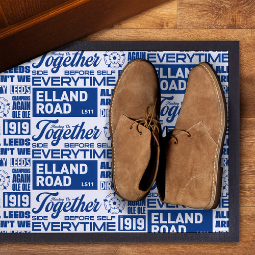 Leeds - Word Montage - White & Blue Door Mat - 60cm x 40cm
