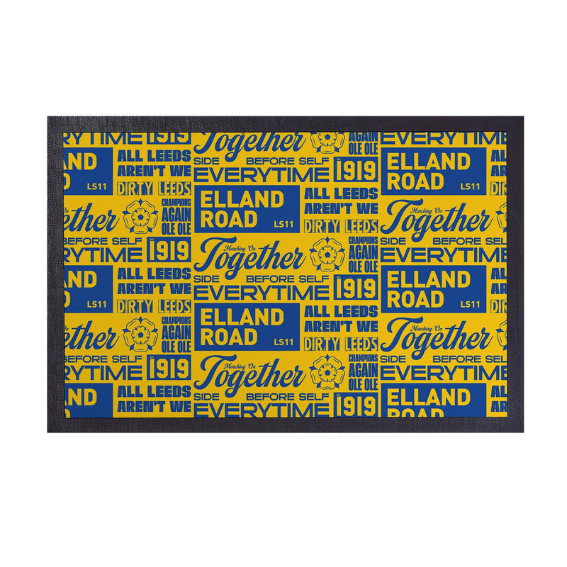 Leeds - Word Montage - Yellow & Blue Door Mat - 60cm x 40cm