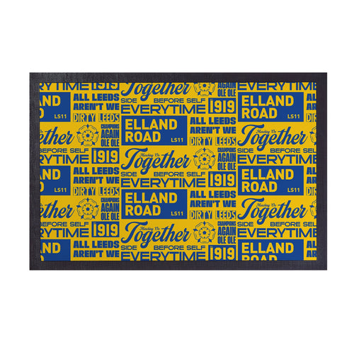 Leeds - Word Montage - Yellow & Blue Door Mat - 60cm x 40cm