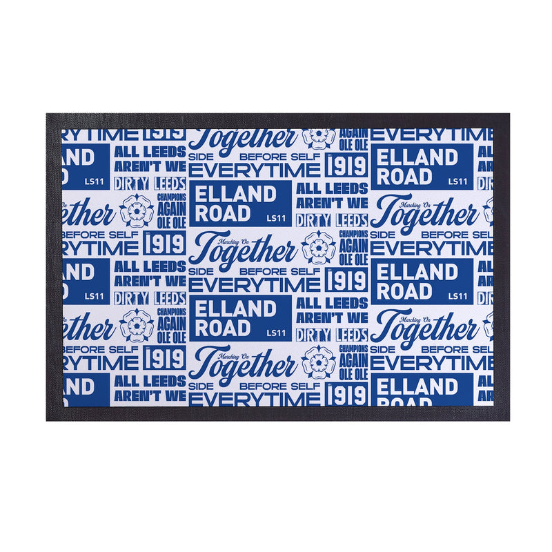 Leeds - Word Montage - White & Blue Door Mat - 60cm x 40cm