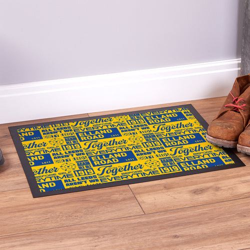 Leeds - Word Montage - Yellow & Blue Door Mat - 60cm x 40cm