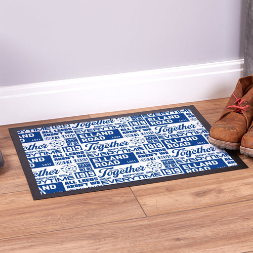 Leeds - Word Montage - White & Blue Door Mat - 60cm x 40cm
