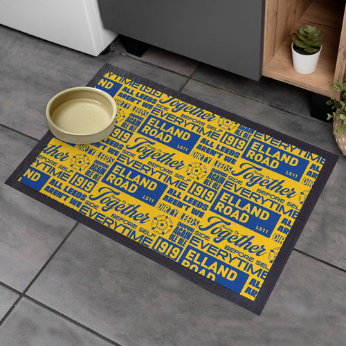 Leeds - Word Montage - Yellow & Blue Door Mat - 60cm x 40cm
