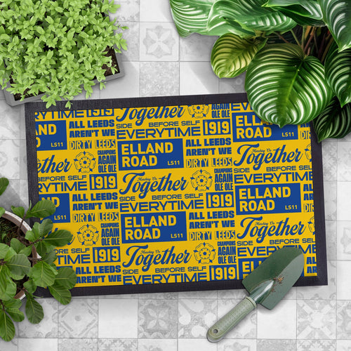 Leeds - Word Montage - Yellow & Blue Door Mat - 60cm x 40cm